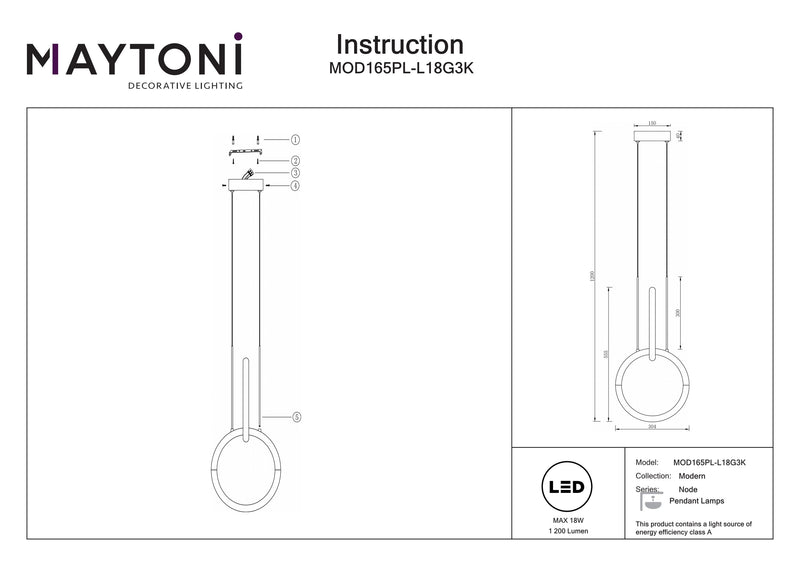 Maytoni Node 2L pendant lamp, black LED D 34cm