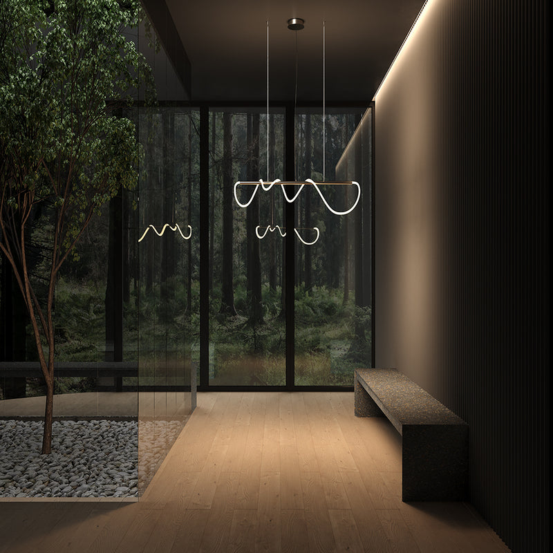 Maytoni Tau 1L linear suspension ceiling lamp, gold LED W 140cm