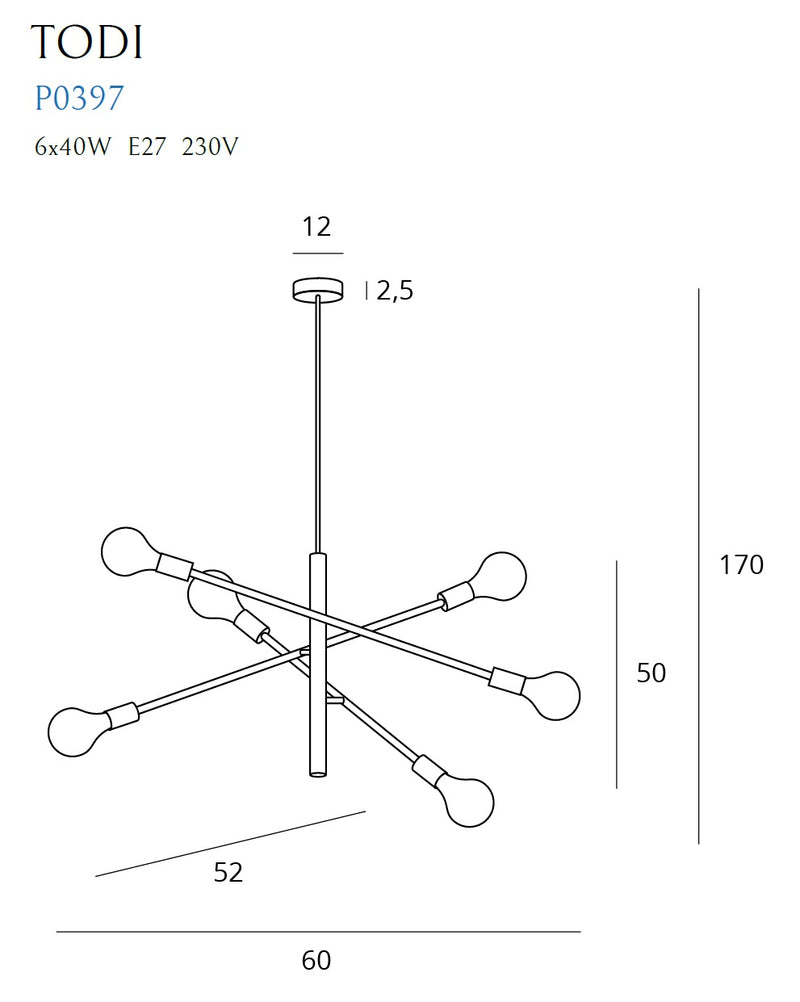 Maxlight Todi 6L chandelier LED, black gold