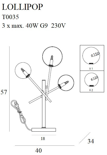 Maxlight Lollipop 3L table lamp G9, H 57cm