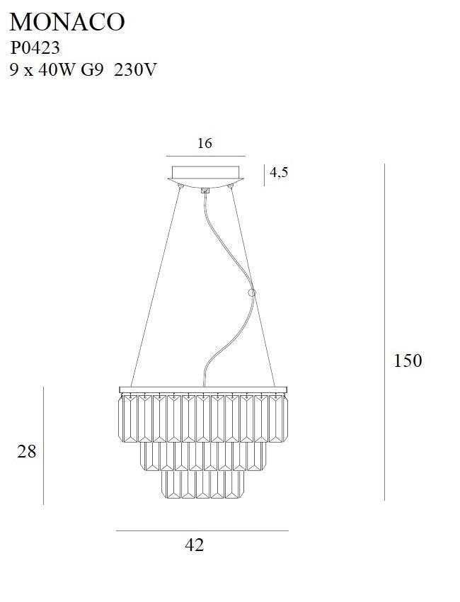 Lámpara de araña Maxlight Monaco 9L cristal D 42 cm