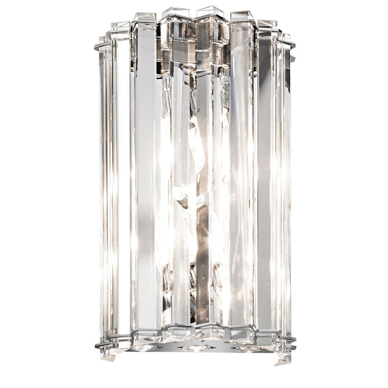 Decorative wall light fixture with crystal-like glass on a white background