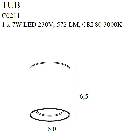 Maxlight Tub 1L kattokohdevalaisin pyöreä LED, musta