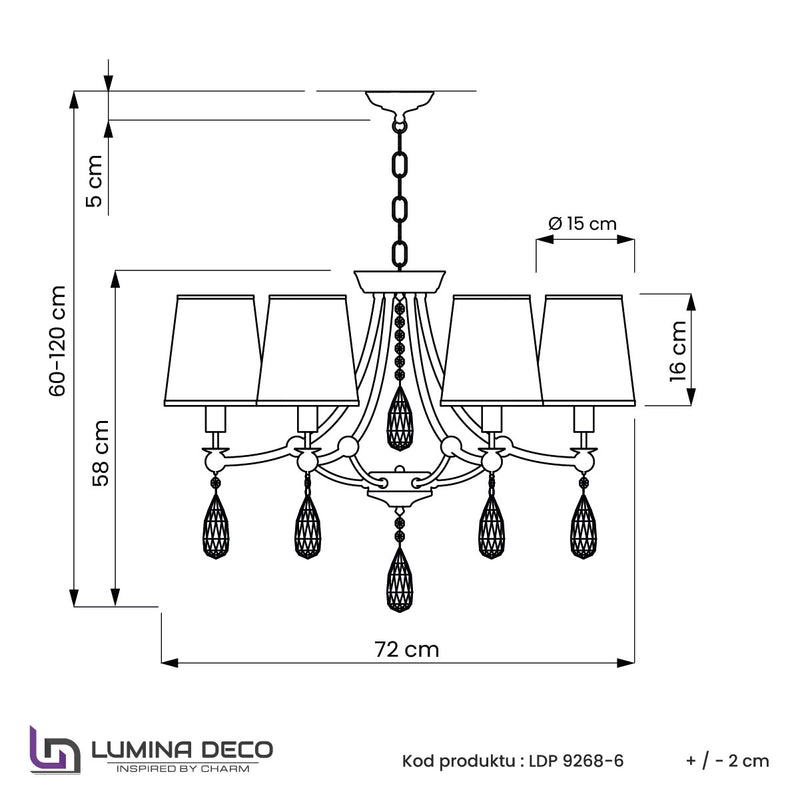 Lumina Deco Domini 6L chandelier E14, D 72cm