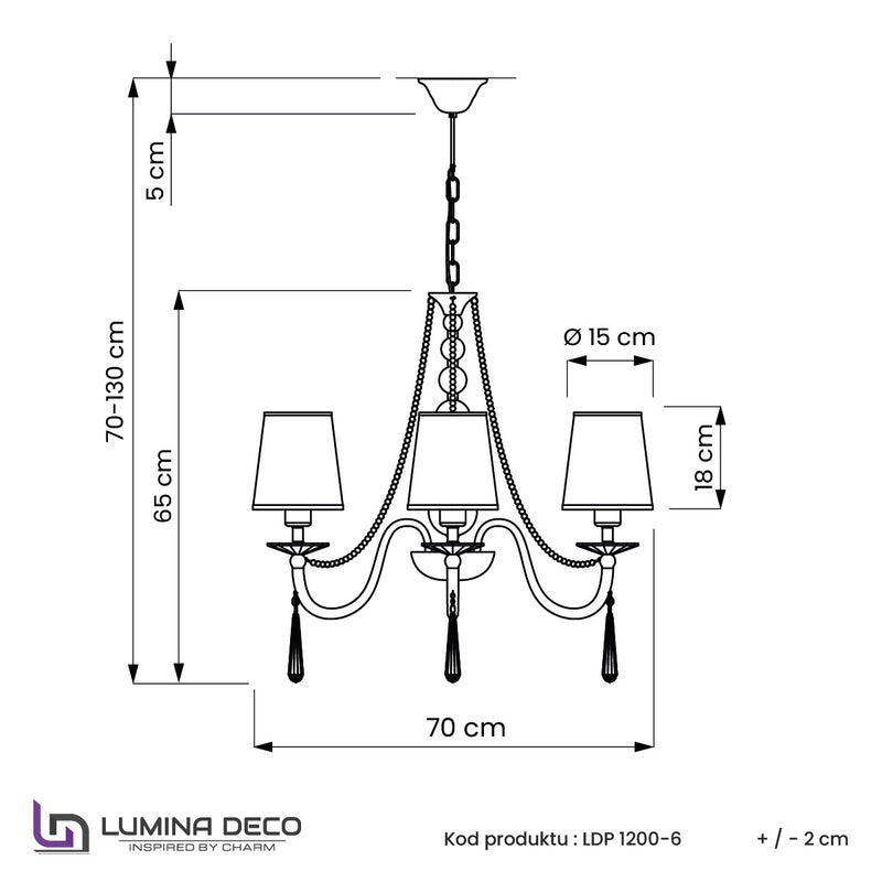 Lumina Deco Fabione 6L chandelier E14, D 70cm