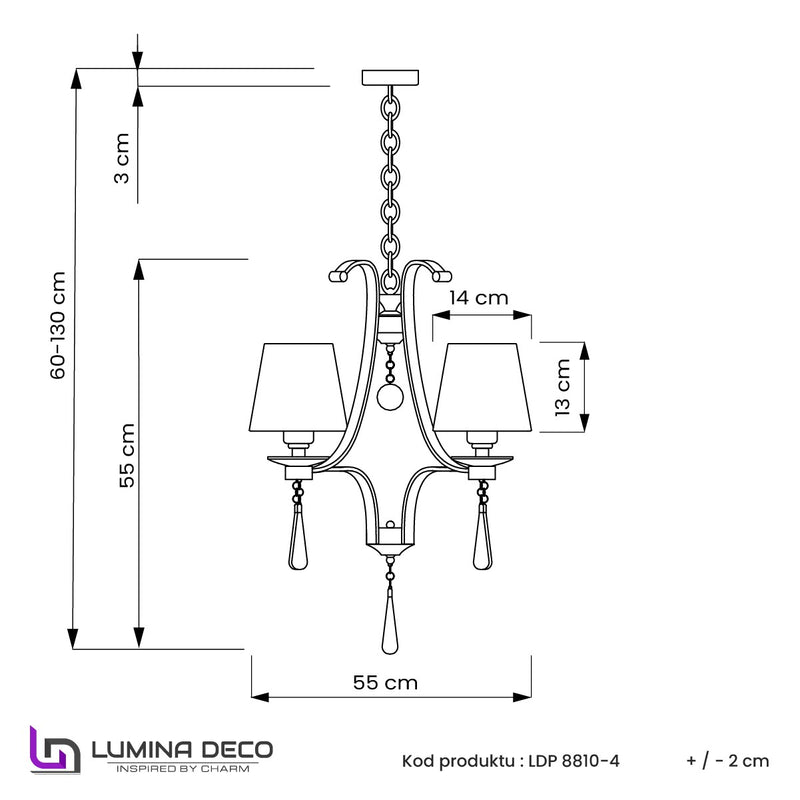 Lumina Deco Venisia 4L chandelier E14, D 55cm