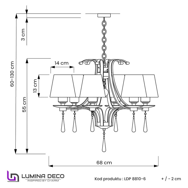 Lumina Deco Venisia 6L chandelier E14, D 68cm