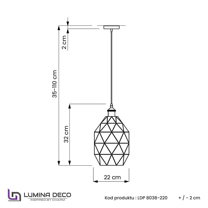 Lumina Deco Pestico 1L pendant ceiling lamp E27, D 22cm