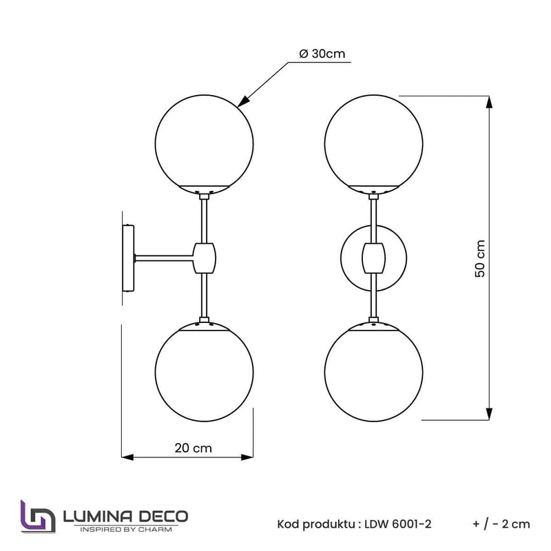 Lumina Deco Zodiac 2L wall sconce lamp E27, H 50cm