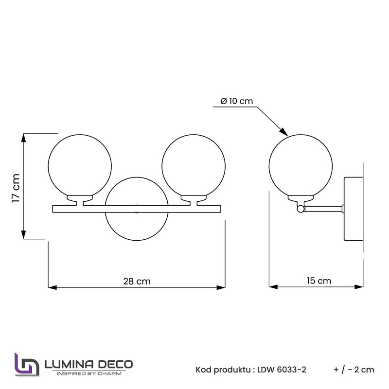 Lumina Deco Marsiada 2L wall sconce lamp G9, H 15cm