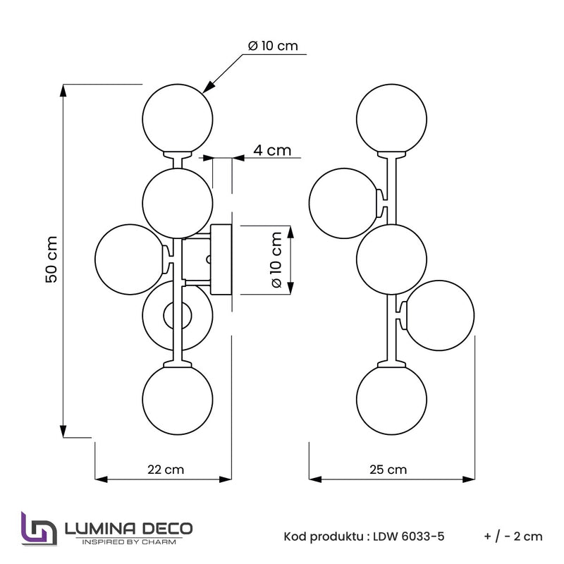 Lumina Deco Marsiada 5L wall sconce lamp G9, H 22cm