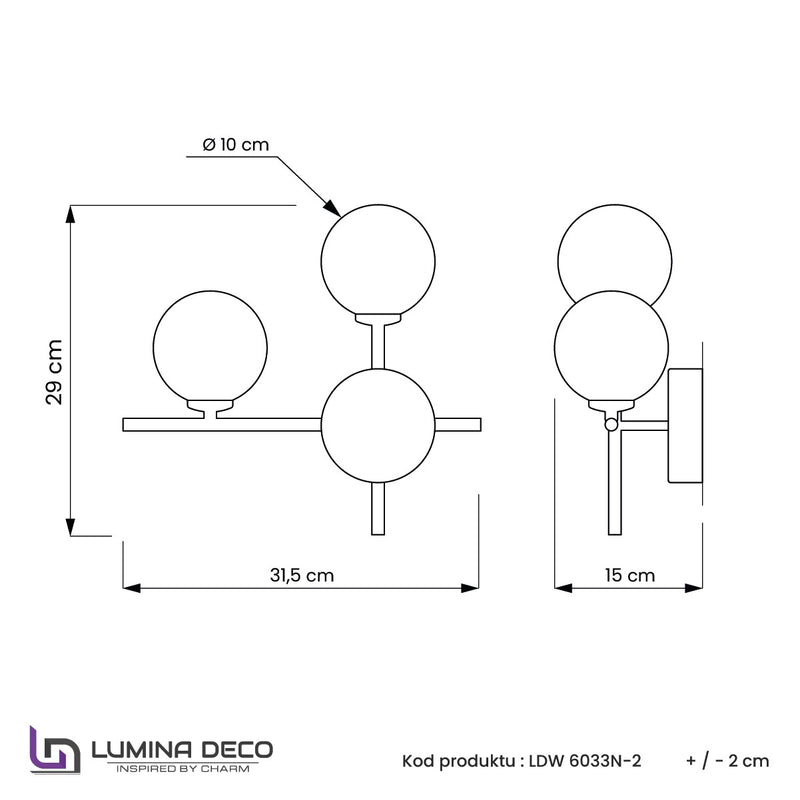 Lumina Deco Marsiada 2L wall sconce lamp G9, H 29cm