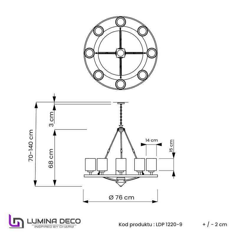 Lumina Deco Santini 9L chandelier E27, D 76cm