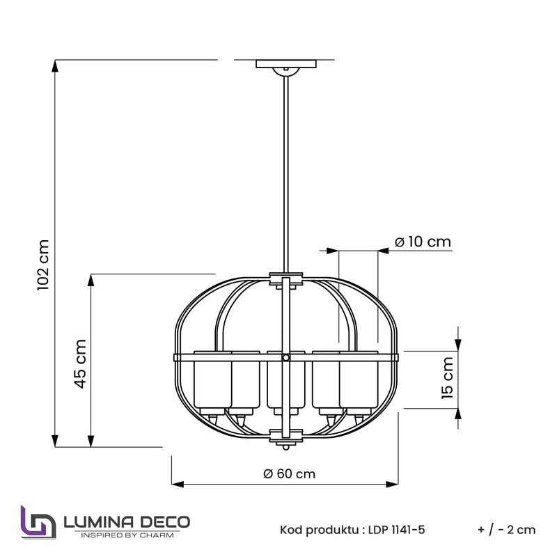 Lumina Deco Monterey 5L pendant ceiling lamp E27, D 60cm