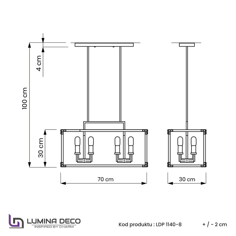 Lumina Deco Waldorf 8L linear suspension ceiling lamp E27, H 30cm