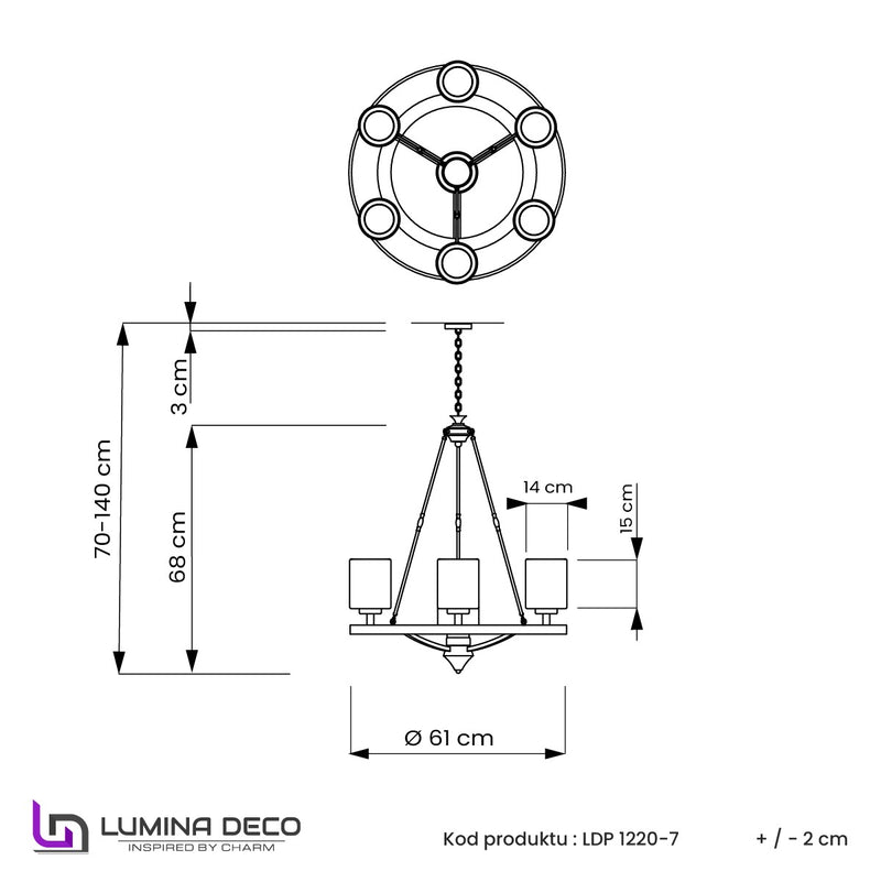 Lumina Deco Santini 7L chandelier E27, D 61cm