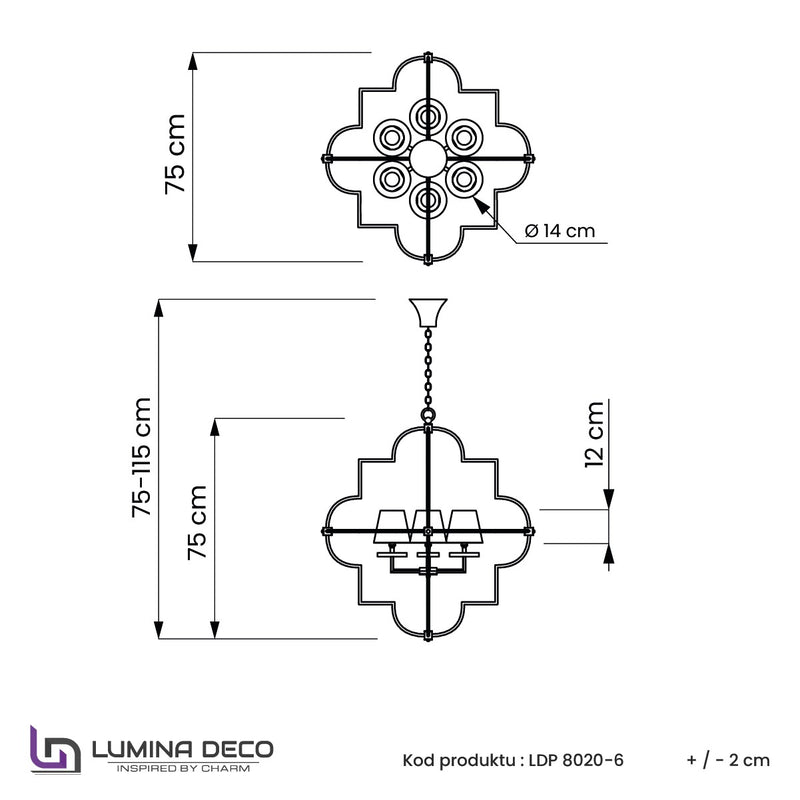 Lumina Deco Baltimore 6L pendant ceiling lamp E14, D 75cm