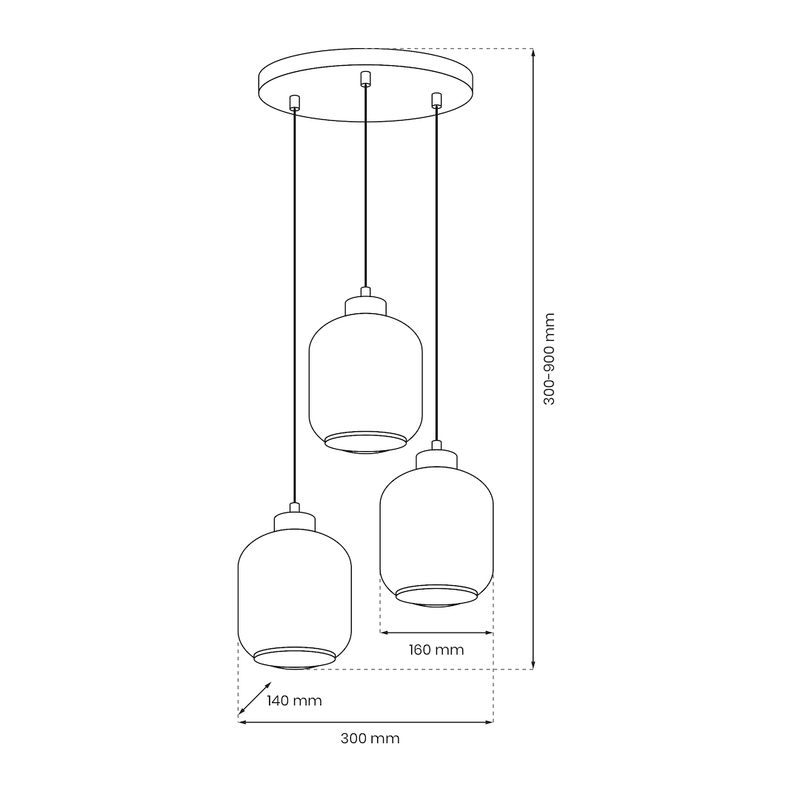 Milagro Sombra 3L pendant lamp E27