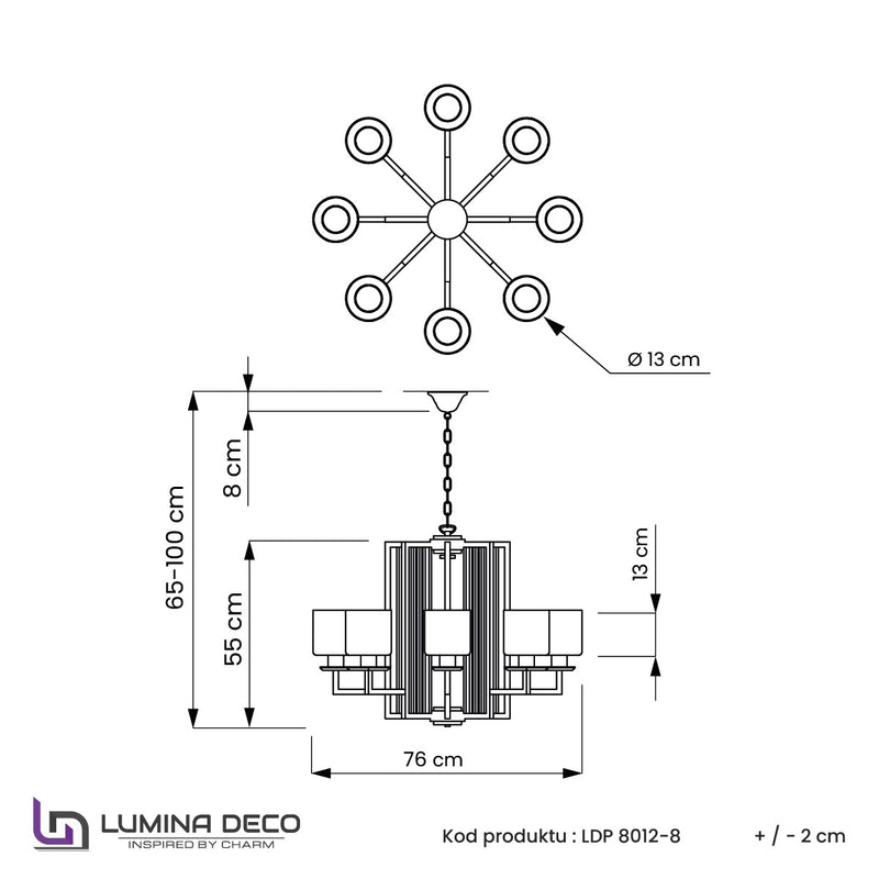 Lumina Deco Manhattan 8L chandelier E27, D 76cm