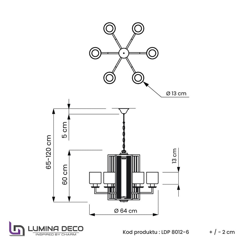 Lumina Deco Manhattan 6L chandelier E27, D 64cm