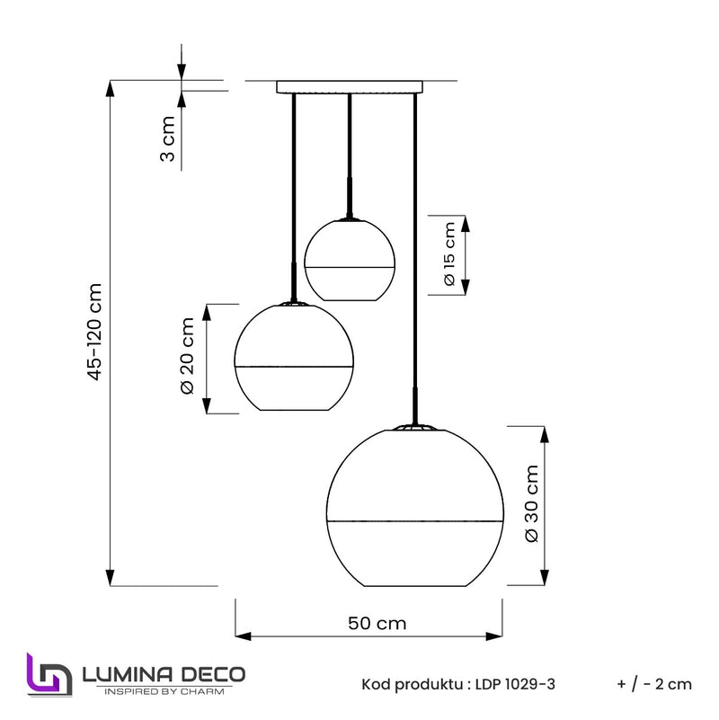 Lumina Deco Veroni 3L pendant ceiling lamp E27, D 50cm