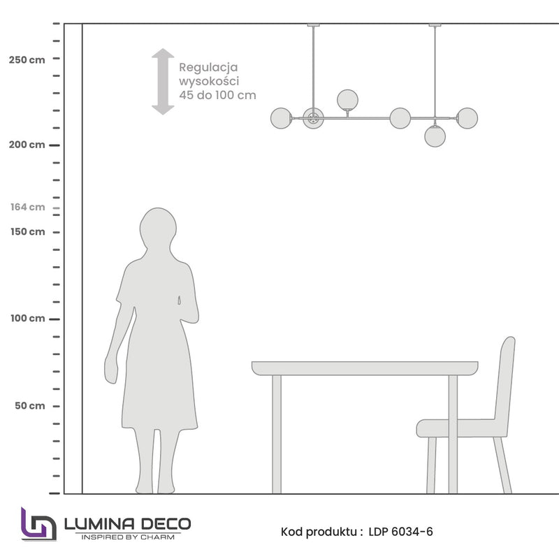 Lumina Deco Ceredo 6L linear suspension ceiling lamp E27, H 35cm