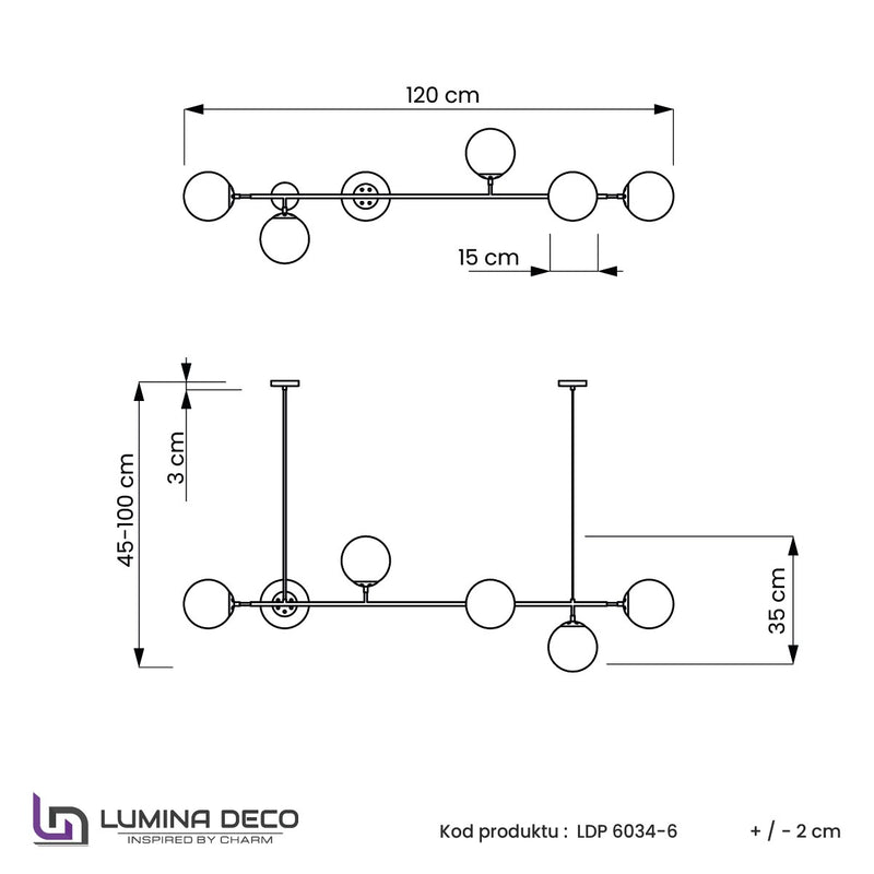 Lumina Deco Ceredo 6L linear suspension ceiling lamp E27, H 35cm