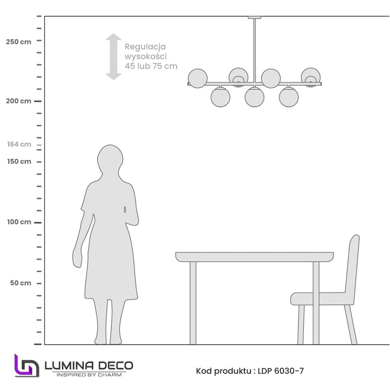 Lumina Deco Fredica 7L linear suspension ceiling lamp E27, D 15cm