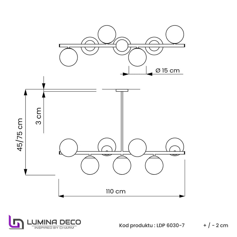 Lumina Deco Fredica 7L linear suspension ceiling lamp E27, D 15cm