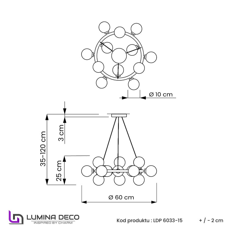 Lumina Deco Marsiada 15L chandelier G9, D 60cm