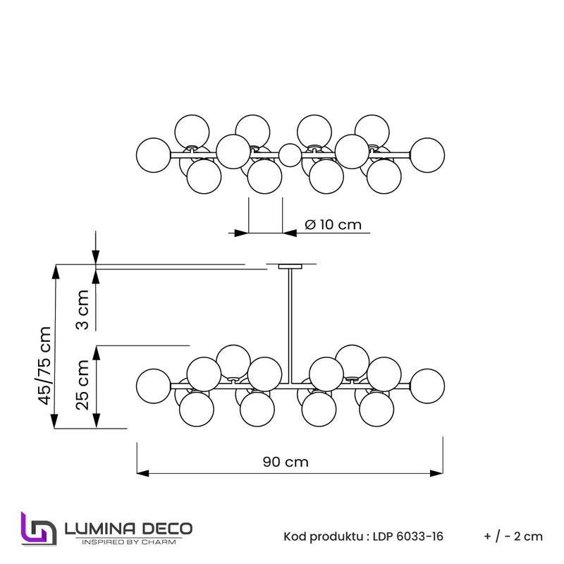 Lumina Deco Petrica 16L linear suspension ceiling lamp G9, H 25cm