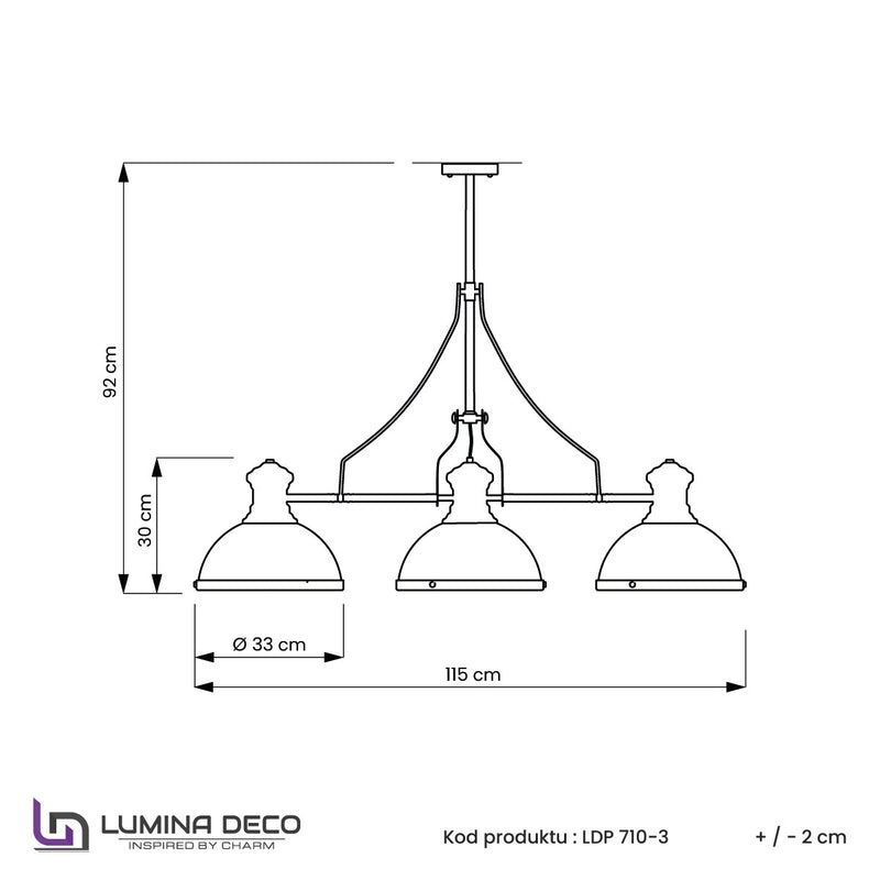 Lumina Deco Ettore 3L linear suspension ceiling lamp E27, D 33cm