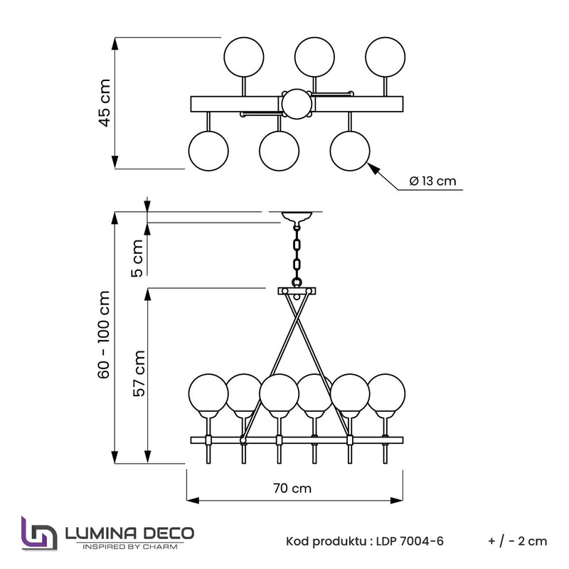 Lumina Deco Aldono 6L linear suspension ceiling lamp G9, W 70cm