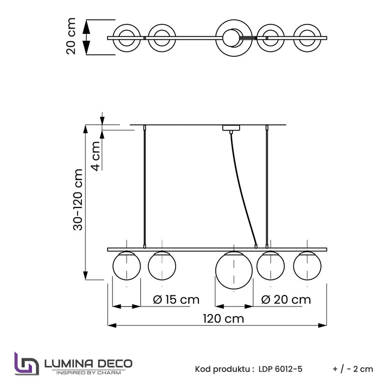 Lumina Deco Baristica 5L linear suspension ceiling lamp E27, H 25cm