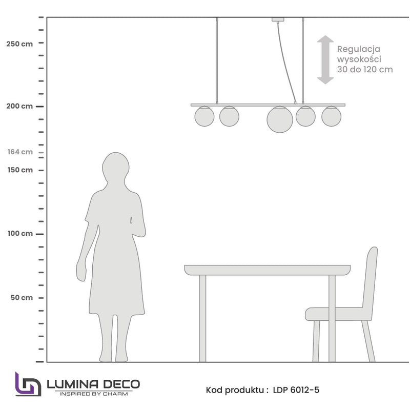 Lumina Deco Baristica 5L linear suspension ceiling lamp E27, H 25cm