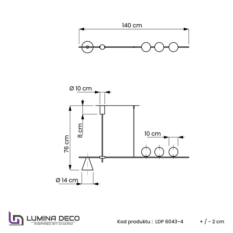 Lumina Deco Renzo 4L linear suspension ceiling lamp E27 / G9, W 140cm