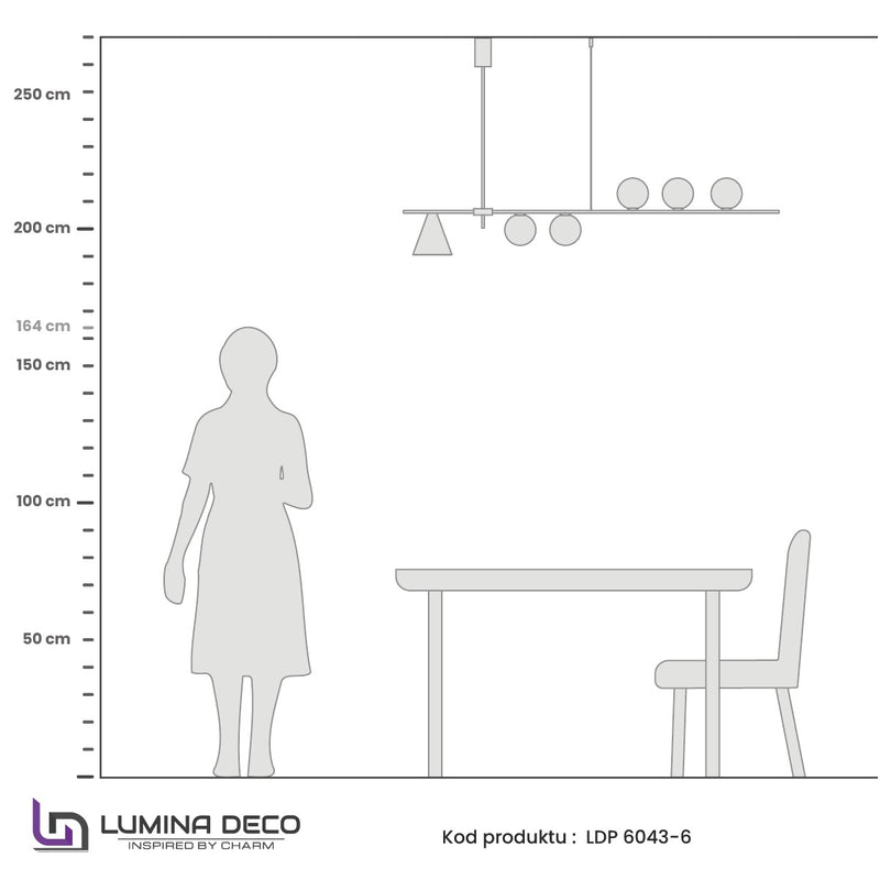 Lumina Deco Renzo 6L linear suspension ceiling lamp E27 / G9, W 140cm