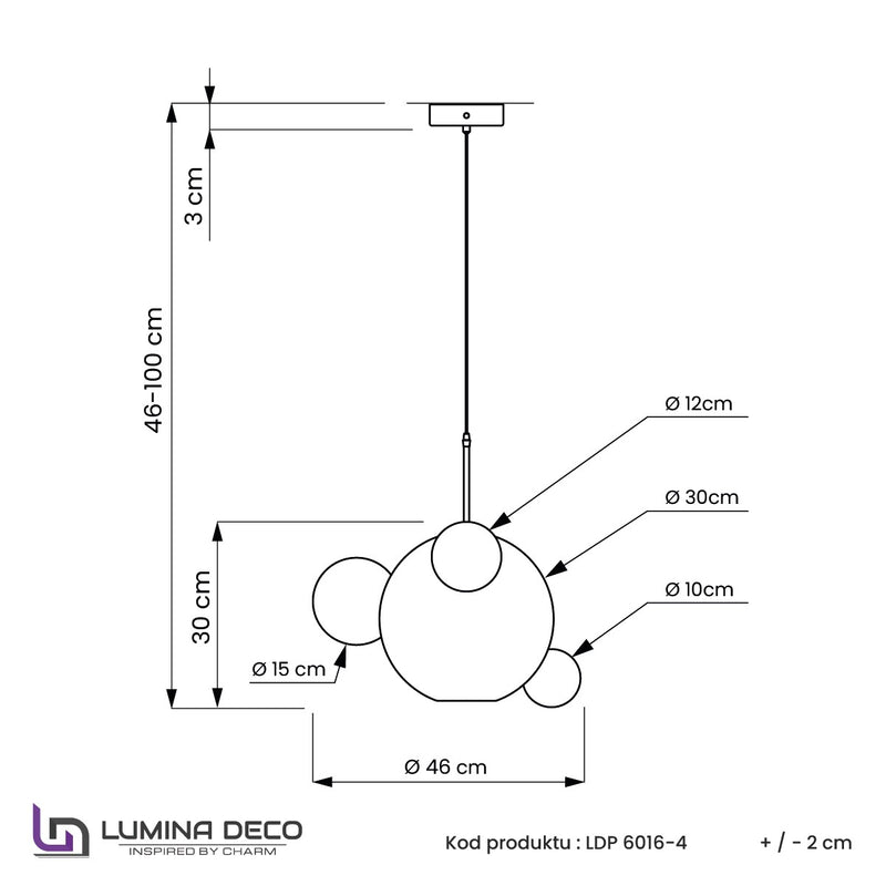 Lumina Deco Neroni 2L pendant ceiling lamp LED, H 46cm