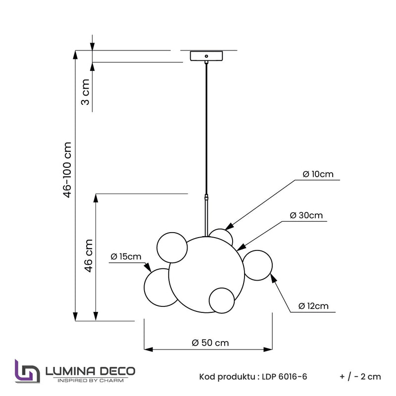 Lumina Deco Neroni 2L pendant ceiling lamp LED, H 46cm