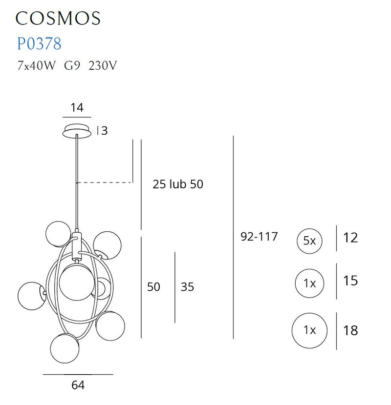 Maxlight Cosmos 7L kroonluchter goud, D 64cm