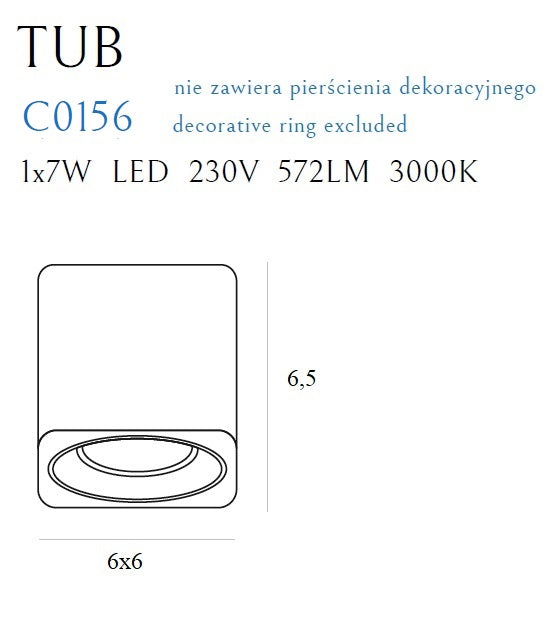 Maxlight Tub 1L ceiling spotlight square LED, white