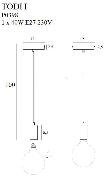 Maxlight Todi 1L hanglamp H 250cm