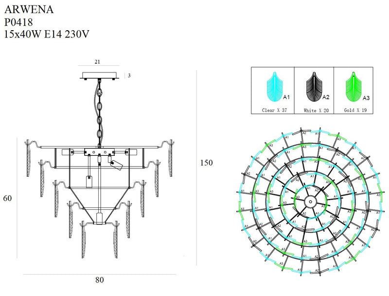 Maxlight Arwena 15L chandelier gold, D 80cm