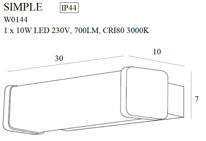 Lámpara de pared Maxlight Simple 1L lavadora LED, An. 30cm