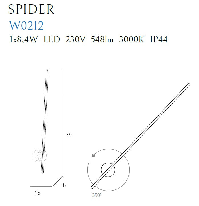 Maxlight Spider 1L washer sconce LED, H 79cm