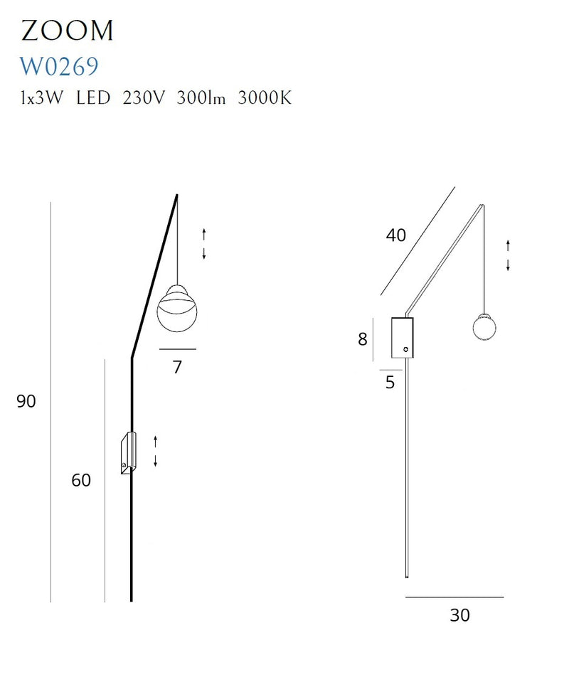 Maxlight Zoom 1L reading swing wall lamp LED