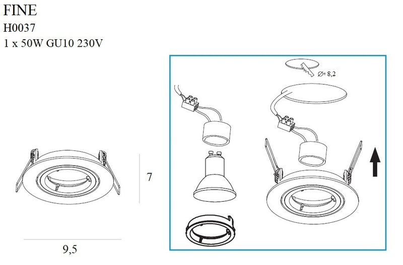 Maxlight Fine 1L upotettu kohdevalo kromi D 9,5cm