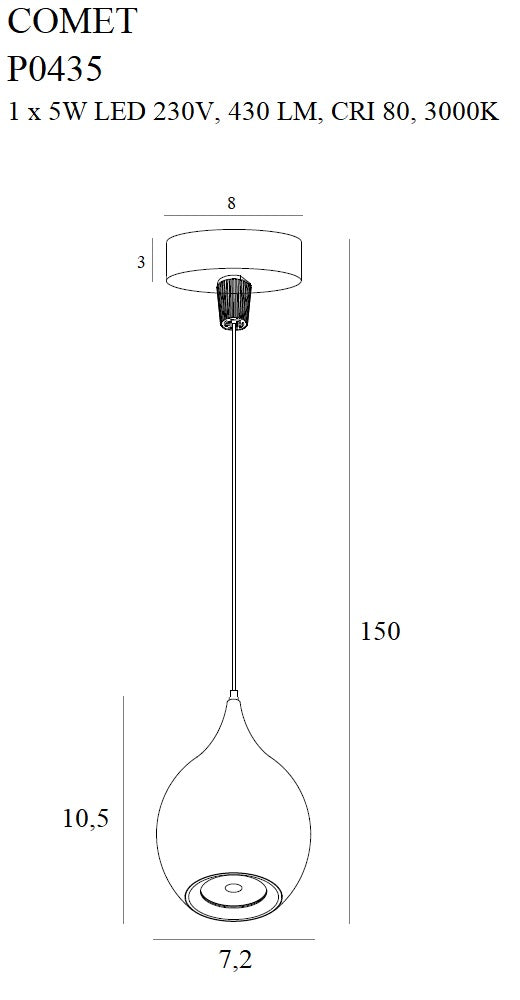 Maxlight Comet 1L riippuvalaisin LED, muoto D 7,2cm