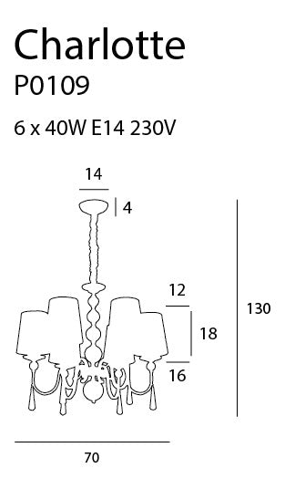 Lampadario Maxlight Charlotte 6L cromo, D 70 cm