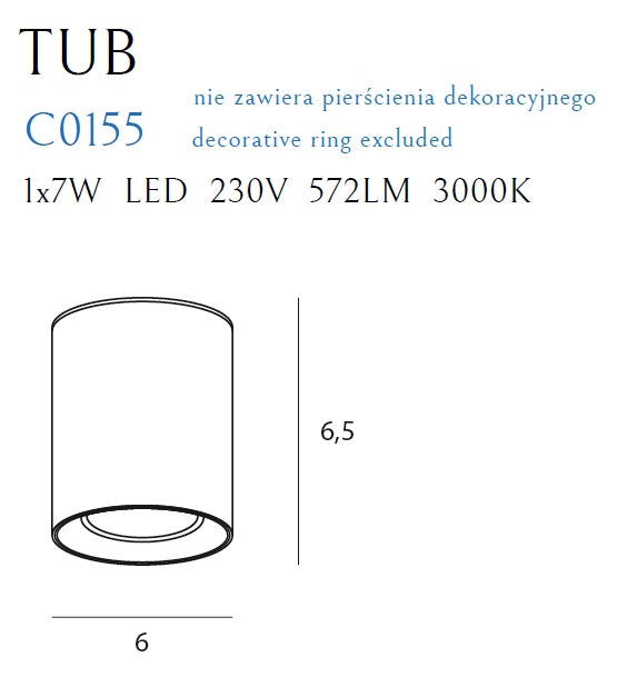 Maxlight Tub 1L ceiling spotlight round LED, white